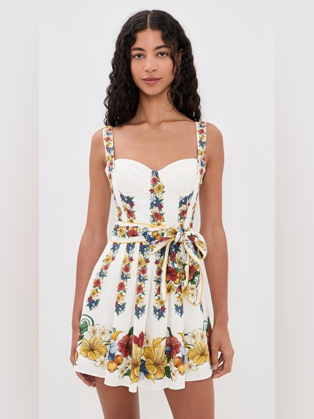 new Farm Rio tropi off-white belted bustier mini dress
